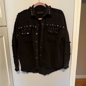 Zara Women's Studded Western Denim Jacket With Rhinestone Embellished